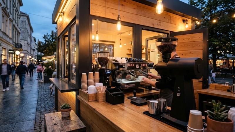 Bàn Giao Mô Hình Quầy Kiosk Cà Phê Pha Máy Tinh Gọn